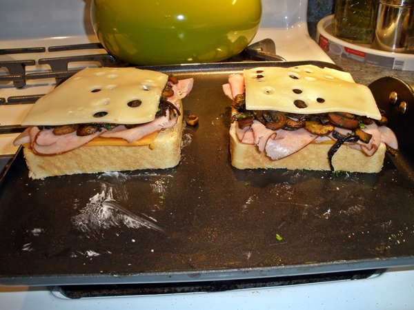 Grilled Ham, Cheese, Mushroom and Onion Sandwiches recipe
